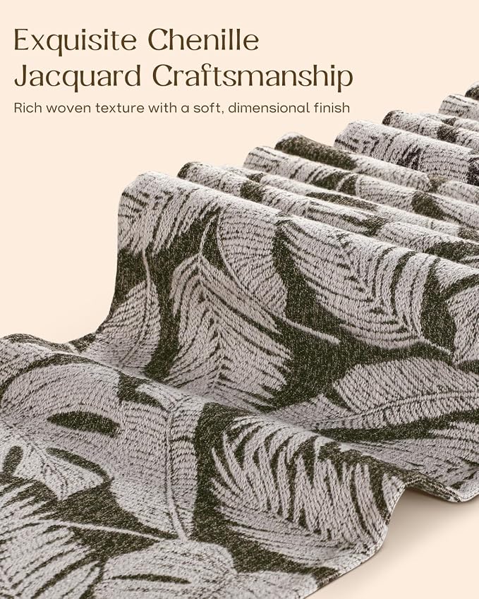 13"x 72" Jacquard Woven Chenille Table Runner, Feather | Exquisite Jacquard - Image 3