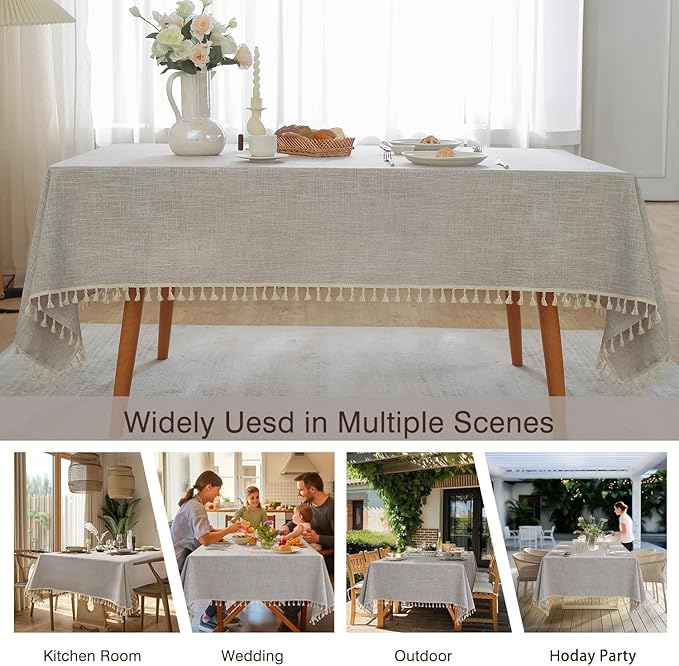 JIALE Textured Tablecloth, Heavy Duty Linen Style Farmhouse Table Cloth Rectangle Table, Wrinkle-Free Washable Waterproof Table Cover for Kitchen, Dining, Parties, 55"x75", Light Brown