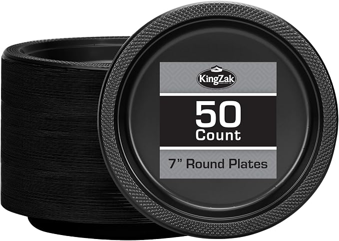 Hanna K. Signature Black Plastic Party Plates – 7-Inch Heavy Duty Disposable by HannaKSignature
