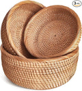 Rattan Bread Baskets for Serving, Hand Woven Food Baskets, Natural Wicker Fruit Basket for Kitchen Counter, Decorative Bread Basket for Serving, Fruits, Snacks, Candies, Nuts, Keys, Etc.(Round-Combo)