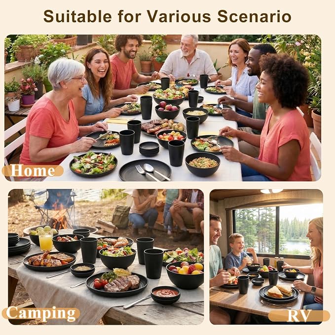 Plates and Bowls Sets for 8, Wheat Straw Dinnerware Sets 40 Piece, Unbreakable - Image 7