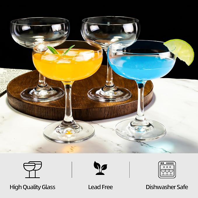 Champagne Glasses Set of 6-7oz Elegant Coupe Glasses, Crystal Cocktail Glasses - Image 4