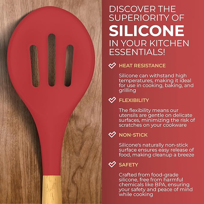 Kitchen Utensils Set, 21 Wood and Silicone Cooking Utensil Set, Non-Stick and Heat Resistant Kitchen Utensil Set, Kitchen Tools