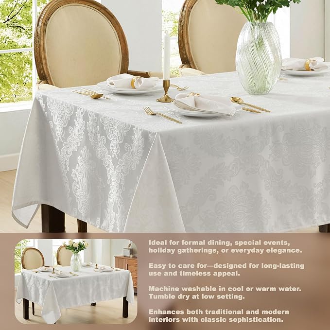 Newbridge Barcelona Luxury Damask Fabric Tablecloth, 70” Extra Wide x 168” - Image 3