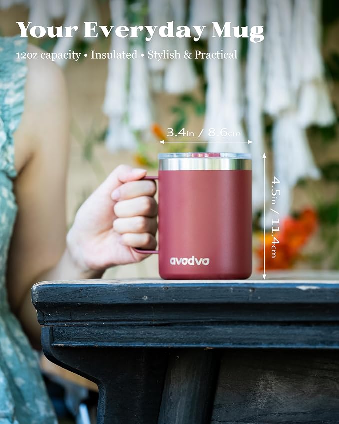 12oz Insulated Coffee Mug with Lid – Includes Two Lids, Stainless Steel Coffee - Image 2