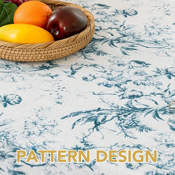 H.VERSAILTEX Linen Table Cloths Floral Printed Tablecloth Spill-Proof Waterproof Table Cover for Dining Buffet Feature Soft and Thick Fabric Wrinkle Free, 60 x 120 Inch, Vintage Botanical - Blue