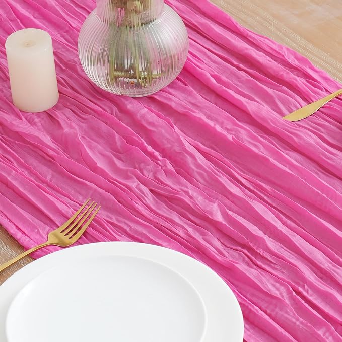 Asee'm 12pcs Hot Pink Cheesecloth Table Runner Summer 10FT Fuchsia Gauze | Boho - Image 3