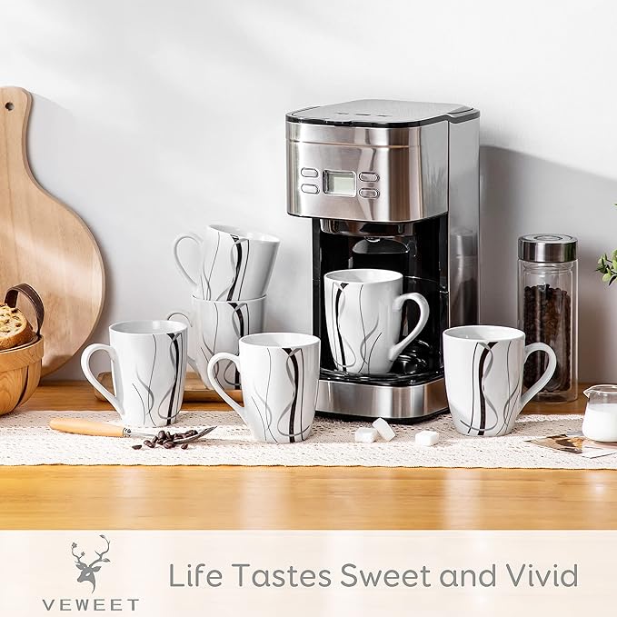 VEWEET Coffee Mugs Set of 6, 11 OZ White Ceramic Mugs, Fiona | White Ceramic - Image 2