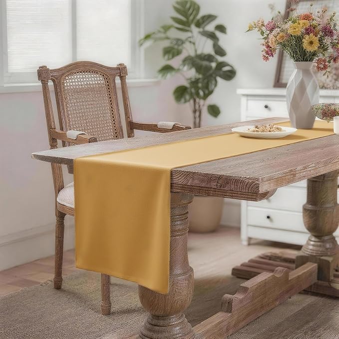 MEANMOY Gold Table Runner 108 Inches Long Waterproof Washable Table Runners | - Image 2