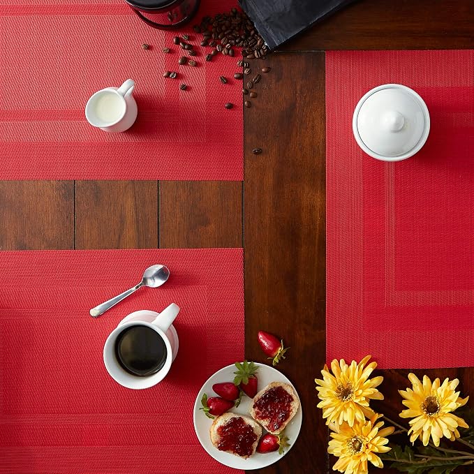 DII PVC Tabletop Collection Woven Indoor/Outdoor, Placemat Set, Tango Red - Image 3