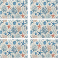 Watercolor Coral Starfish Shell Placemats Set of 6, Washable Table Mats for Kitchen Dining Table, Linen Place Mats for Party Holiday Decoration, Teal Ocean Retro