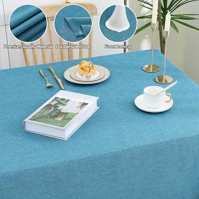 Smiry Rectangle Faux Linen Table Cloth, Waterproof Burlap Fabric Tablecloth, Washable Decorative Farmhouse Table Covers for Kitchen, Dining, Parties, 60x120, Teal