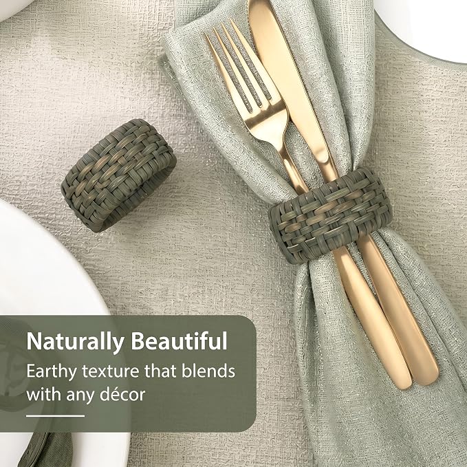 Artisan Cane Napkin Rings Set of 12, Earthy Woven Dinner Napkin Holders - Image 7
