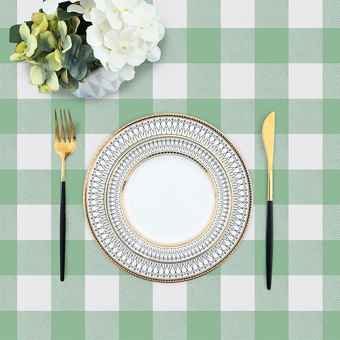 misaya Rectangle Waterproof Vinyl Table Cloth, Buffalo Flannel Backed Tablecloth, Wipeable Plastic Table Cover for Dinner, Kitchen, Outdoor (60" x 84", Sage Green and White)