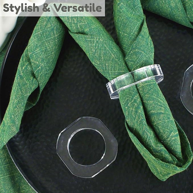ALPHA Living HOME Acrylic Napkin Rings Set of 12-Elegant Napkin Holders for Cloth Napkins, Classic Round Serviette Rings for Dining Table Décor, Weddings, Banquets, Parties & Gatherings (Transparent)