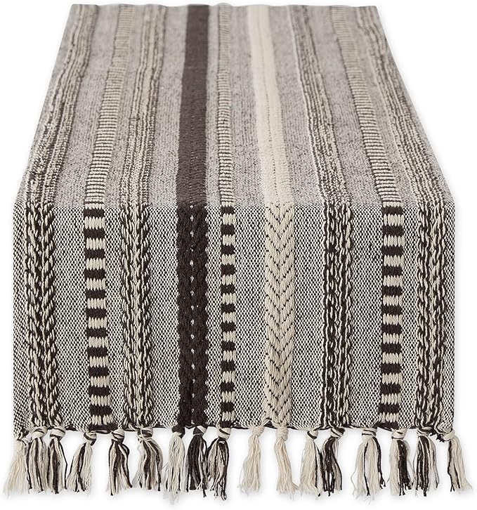 DII Farmhouse Braided Stripe Table Runner Collection, Dark Brown by DII