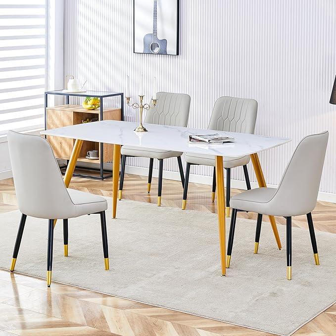 5 Piece Dining Table Set, 4 Chair Dining Table Set, Sintered Stone Kitchen Table Top and Modern Chairs Set of 4 for Kitchen Dining Room