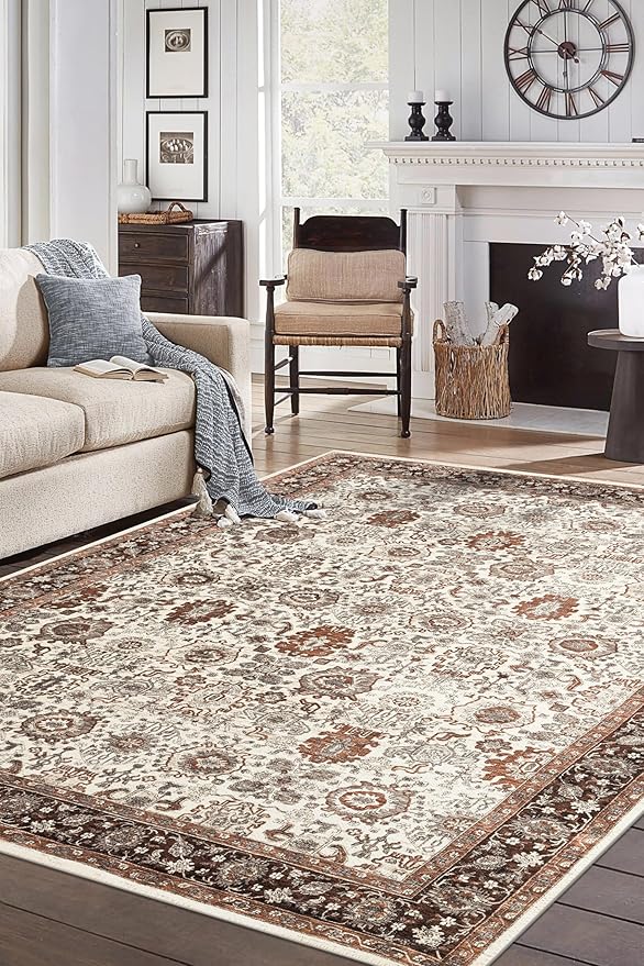 Keen Home Design 4x6 Rug - Machine Washable Area Rug with Non-Slip Backing, Ideal for Living Room, Dining Room, Bedroom - Vintage, Easy Clean, Durable, Low Pile - (4' x 6')