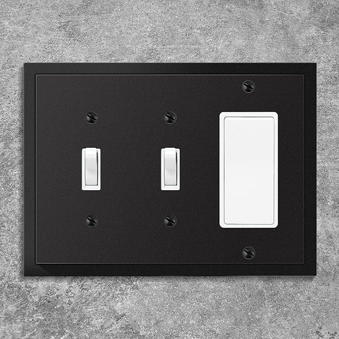 Henne Bery Modern Edge Decorative Wall Plate Switch Plate Outlet Cover, Durable Solid Zinc Alloy (Double Toggle/Single Decorator, Matte Black)