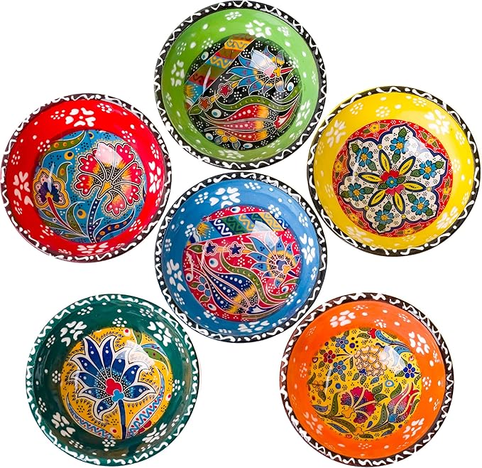 BCS Ceramic Pinch Bowls Set of 6, Small Bowls for Dipping - Cooking Prep & Charcuterie Board Bowls, Soy Sauce Dish, Handmade Multicolor Decorative Serving Dishes (3.2'' - 3 oz)