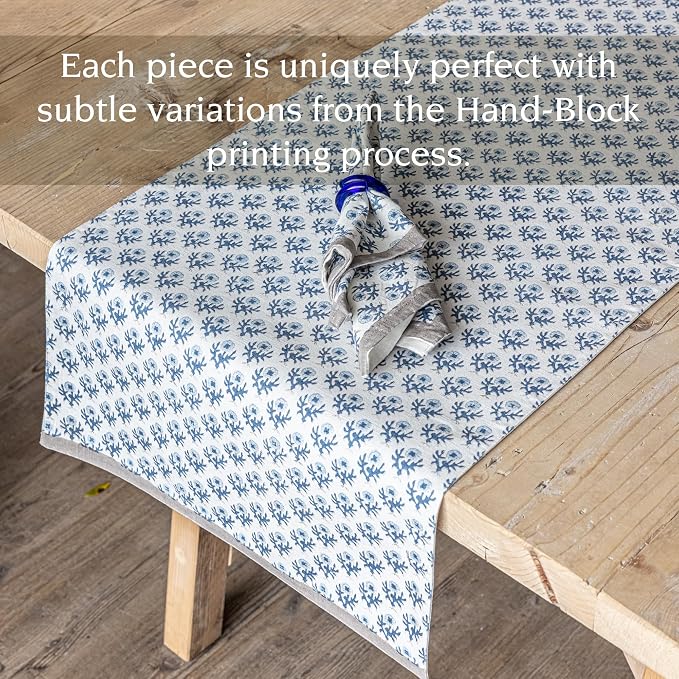 Over&Back 18x90 Hand-Blocked Printed Cotton Table Runner - Image 3
