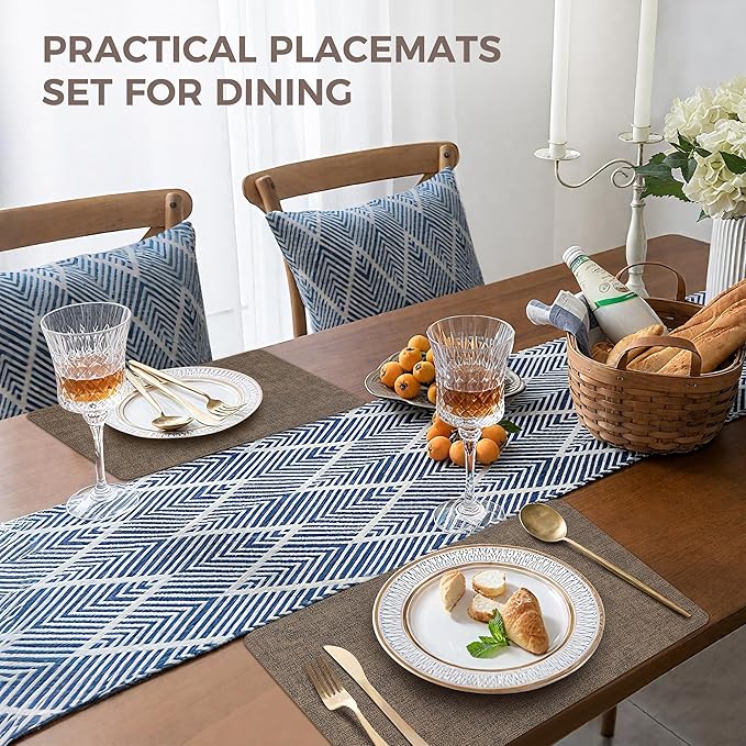 Vinyl Placemats Set of 12, Faux Leather Waterproof and Heat Resistant Place Mats, Washable Anti-Slip Table Mats with Coaster, Wipeable Placemats for Indoor & Outdoor 17" x 12" (Dark Coffee, Set of 12)