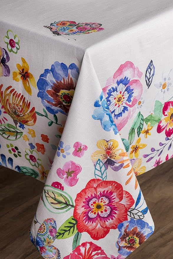 Maison d' Hermine Table Cloth Rectangle Table 100% Cotton 70 x 108 Inches Tablecloth Reusable Decorative for Dining Room Farmhouse Valentines Day Decorations Spring Summer- Happy Florals - High Summer