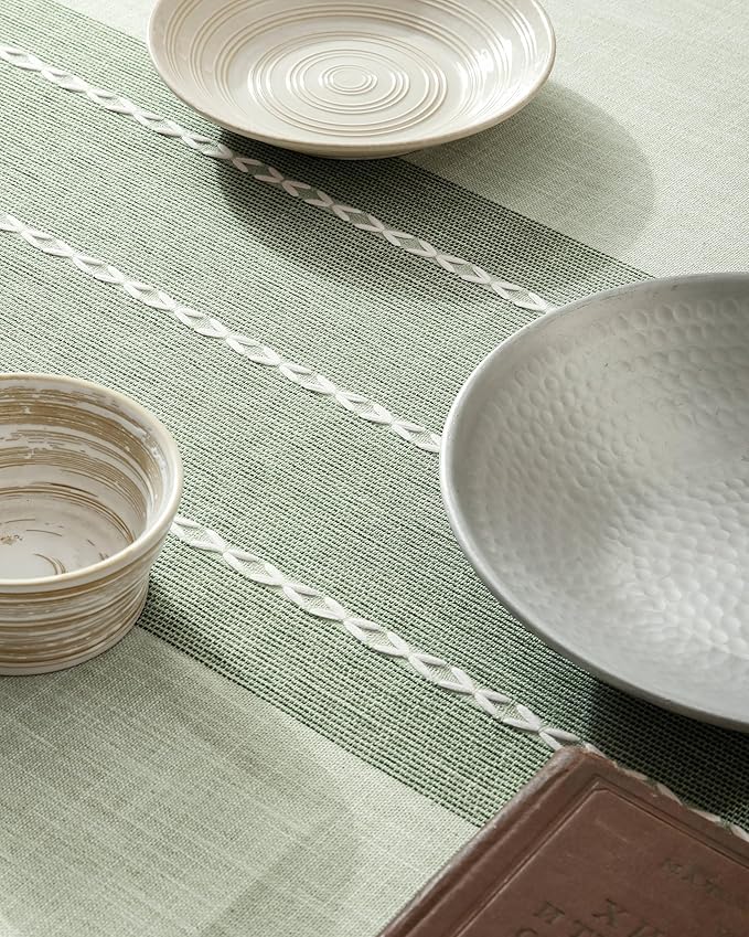 ZeeMart Contrast Linen Table Cloth Rectangle Table Cloths 60x104 Inch Green, Farmhouse Style Heavy Weight Sage Green Tablecloth, Water Resistant Burlap Tablecloths
