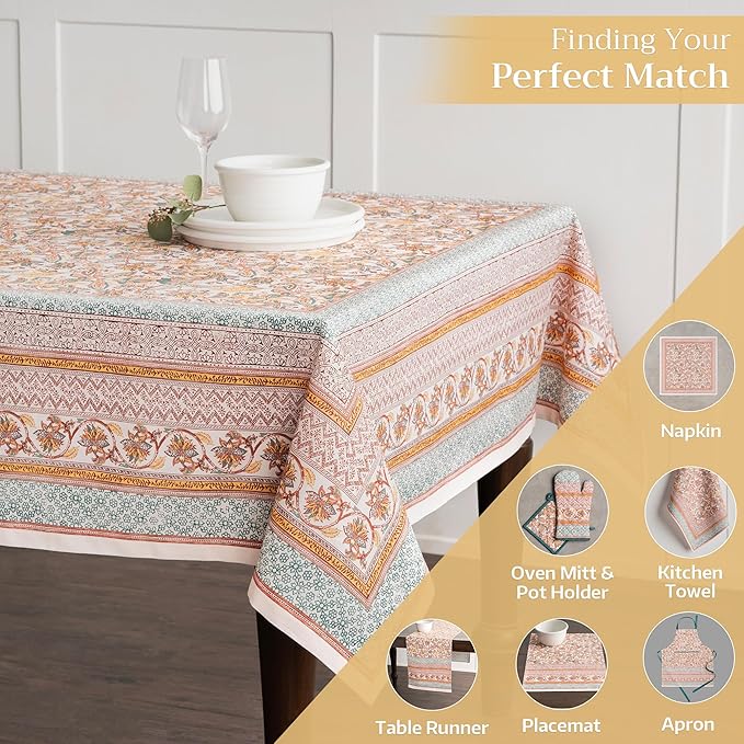 Maison d' Hermine Table Cloth Rectangle Table 100% Cotton 70 x 140 Inches Fall Tablecloth Reusable Everyday Use for Thanksgiving Christmas Decorations Dining Farmhouse Party (Nila)
