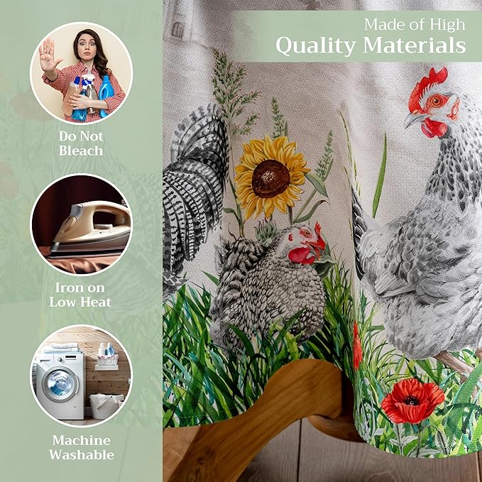 Maison d' Hermine Table Cloth Round Table 100% Cotton 63 Round Inches Tablecloth Reusable Decorative for Dining Room Farmhouse Home Valentines Day Decorations Spring Summer - Basse Cour