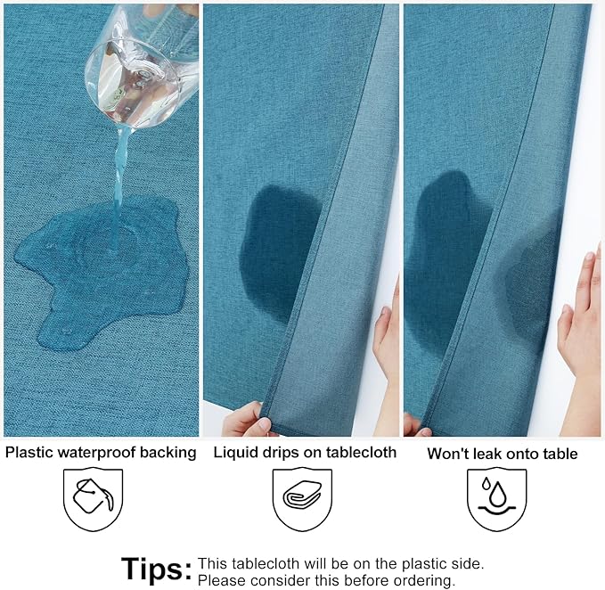 Smiry Rectangle Faux Linen Table Cloth, Waterproof Burlap Fabric Tablecloth, Washable Decorative Farmhouse Table Covers for Kitchen, Dining, Parties, 60x120, Teal