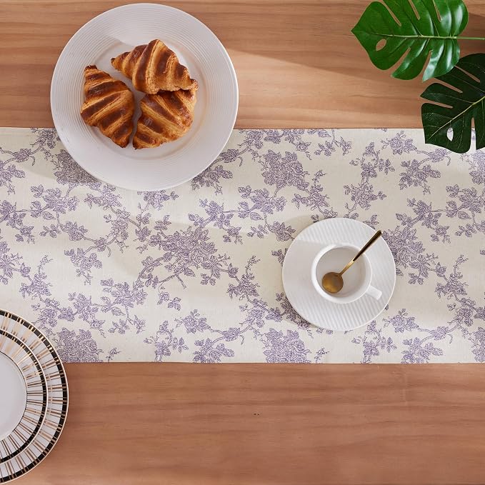 French Pastoral Farmhouse Table Runners, 13x60 Inch Purple | 100% Organic - Image 4