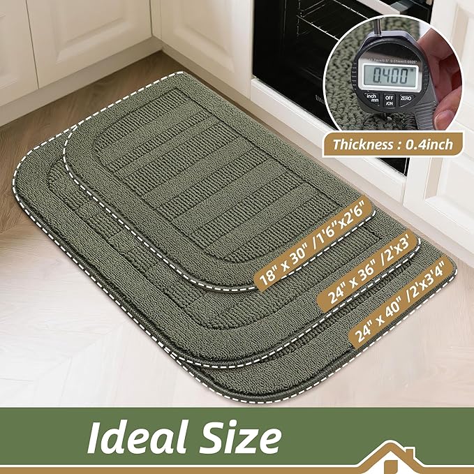 BEQHAUSE 24x40 Inch Kitchen Rug Mat Durable Kitchen Rugs Non-Slip Washable Absorbent Kitchen Mats for Floor Dirt-Resistant Semicircular Kitchen Mat (Green)