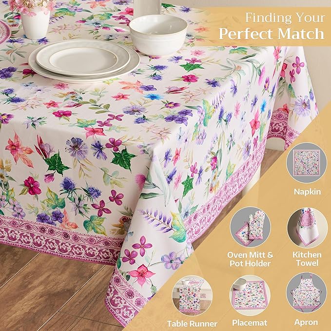 Maison d' Hermine Table Cloth Rectangle Table 100% Cotton 70 x 108 Inches Tablecloth Reusable Decorative for Dining Room Farmhouse Home Valentines Day Decorations Spring Summer - Chardon