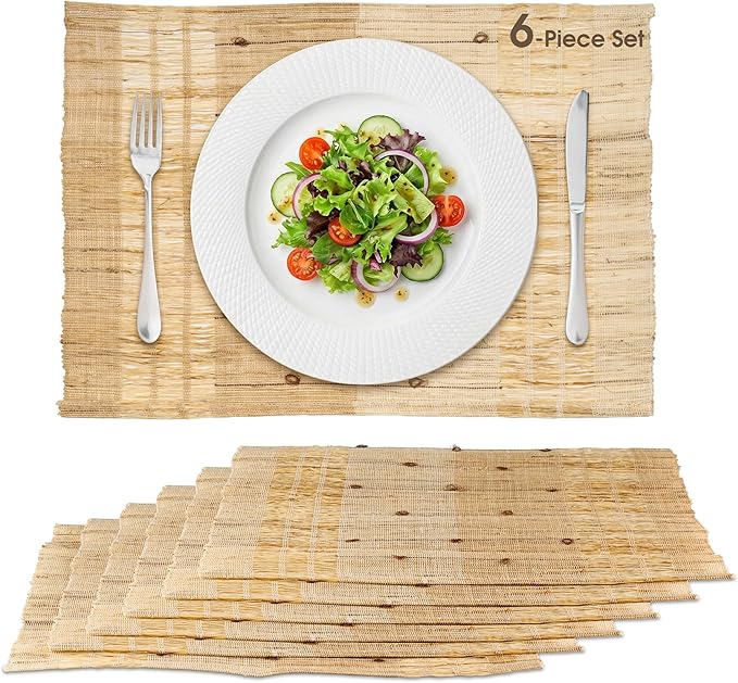 Handmade Ramie Woven Table Placemats Set of 6 (12"x18"),Natural Fiber Heat-Resistant Table Protectors for Family Dinners & Gatherings,Elevate Your Tabletop with Eco-Friendly Style