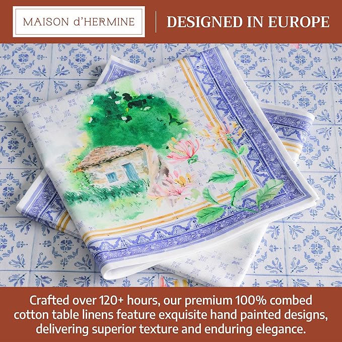 Maison d' Hermine Napkin 100% Combed Cotton Premium Cloth Napkin Decorative Washable Napkins Set of 4 for Home, Kitchen, Dining, Cocktail Parties & Camping - Luberon(20”X20”)