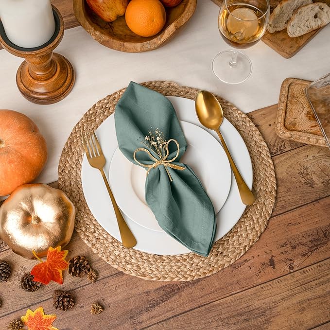 Blue Needles Solid Cloth Napkins Set of 12 Hunter Green 100% Cotton Dinner Napkins 18x18 inches - Soft, Reusable, Absorbent & Washable Linen, Ideal for Wedding Events, Parties & Everyday Use