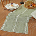 Sage Green Boho Cotton Linen Table Runner, Farmhouse Woven Table Runners Spring by Niviy