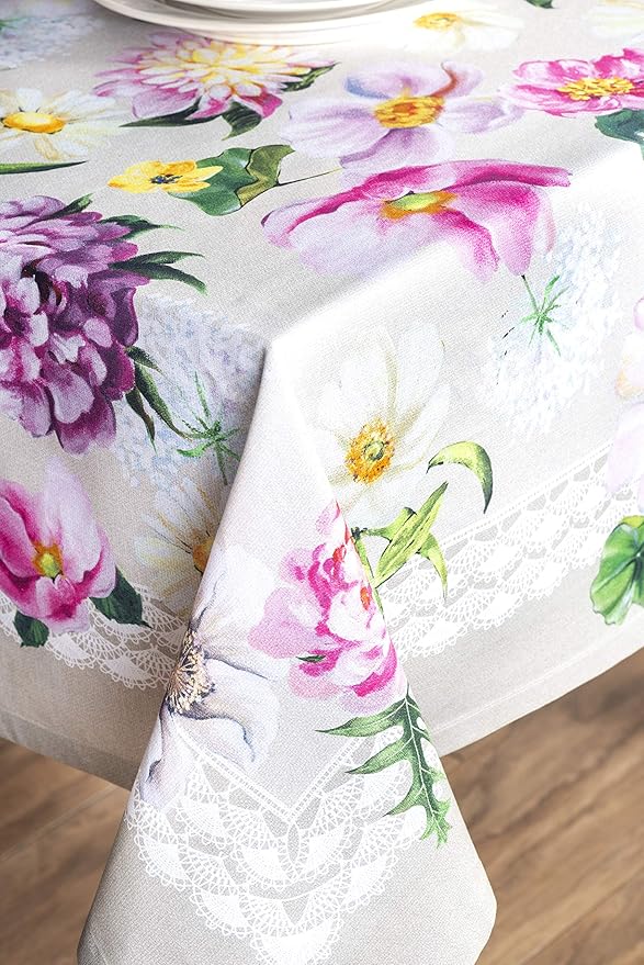 Maison d' Hermine Table Cloth Rectangle Table 100% Cotton 60 x 108 Inches Tablecloth Reusable Decorative for Dining Room Farmhouse Home Valentines Day Decorations Spring Summer - Pivoine