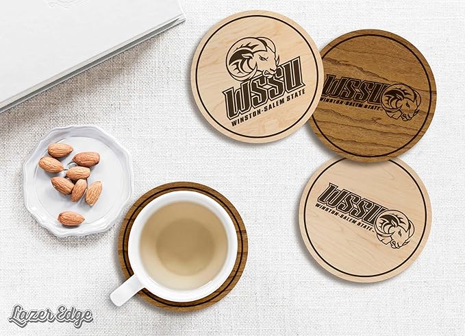 LazerEdge Winston Salem State Rams Wooden Coaster Set - Cherry Wood - Officially Licensed Product - 4-Pack