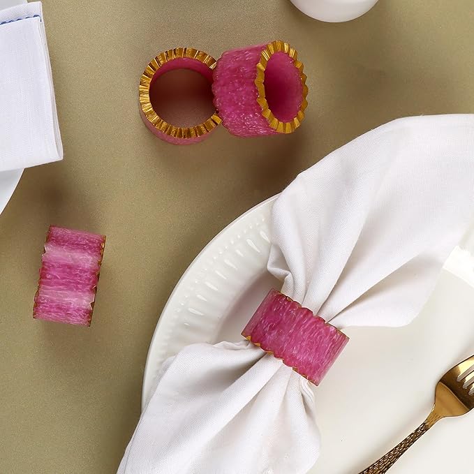 ALPHA Living HOME Napkin Rings Set of 12 - Handmade Epoxy Resin Napkin Holders | Elegant Table Decor for Dining, Weddings & Parties | Durable & Stylish Farmhouse Napkin Rings (Pink Gold)