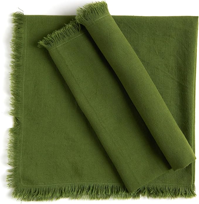 ACCENTHOME Olive Green Cotton Linen Napkin Set of 12 18x18 inch Dinner Napkins - Washable Soft Premium Hotel Quality Reusable Hemmed Edges Napkins Perfect Table Linens for Family Dinners, Weddings