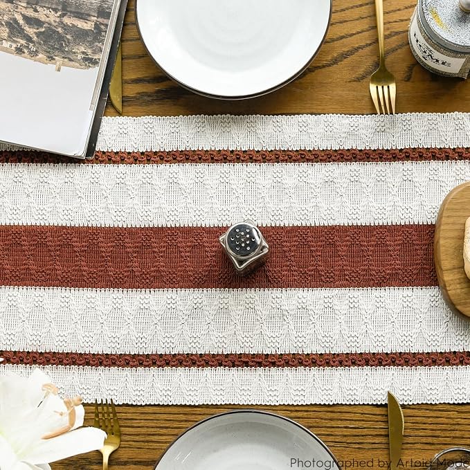 Artoid Mode Caramel Rustic Woven Table Runner 12x90 Inch | Holiday Farmhouse - Image 3