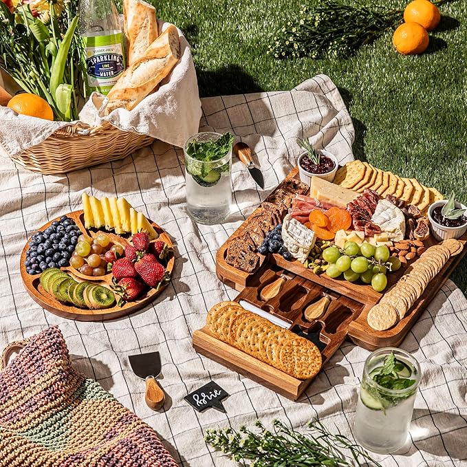 SMIRLY Charcuterie Boards Set - Large Acacia Cheese Board Set - House Warming Gifts New Home, Wedding Gift for Couple, Bridal Shower Gift, Birthday Gifts for Women