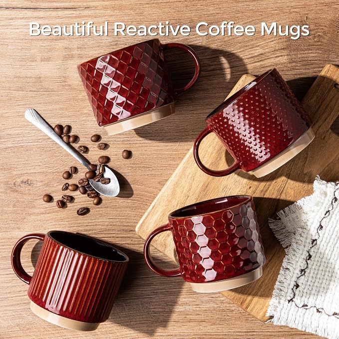 GBhome 15 OZ Stackable Coffee Mugs Set of 4, Ceramic Coffee Cups Set | 4 - Image 7