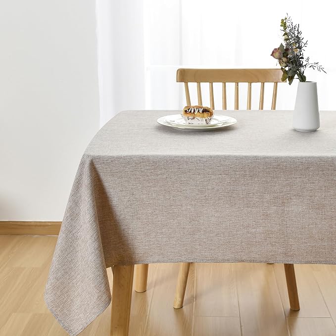 JIUZHEN Faux Linen Farmhouse Tablecloth Rectangular, Wrinkle Stain Resistant Table Cloth Rectangle Table Cover for Kitchen Dining, Holiday Party Dinner, Stone, 54 x 108 Inch