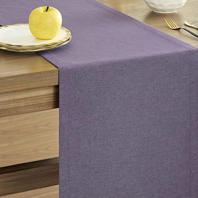 Basic Linen Style Table Runner, 14x90 Inch Purple | Mitered Corner Design - Image 4