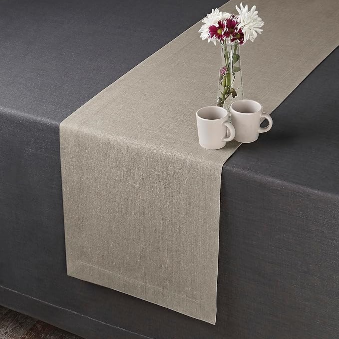 D'Moksha Homes Linen Natural Table Runner 36 Inches - 100% Pure Linen Small Table Runner 14 x 36 Inch for Dresser, Coffee Tables, Valentines, Spring, Easter - Machine Washable