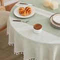 ZeeMart Contrast Linen Round Tablecloth 52 Inch Mid-Stripe Green, Farmhouse Style Round Table Cloth Heavy Weight Sage Green Tablecloths, Water Resistant Burlap Table Cloths
