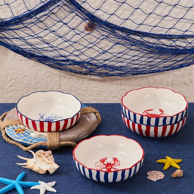 Bico Ocean Wonders Scalloped Pasta Bowls, 36oz Salad Bowl Set of 4, Large - Image 7